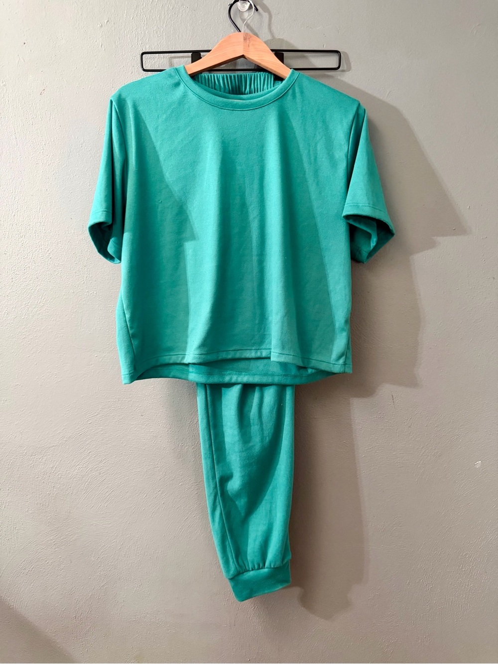 Relaxed Teal Green Women's lounge Set - Short Sleeve Top & Jogger Pants